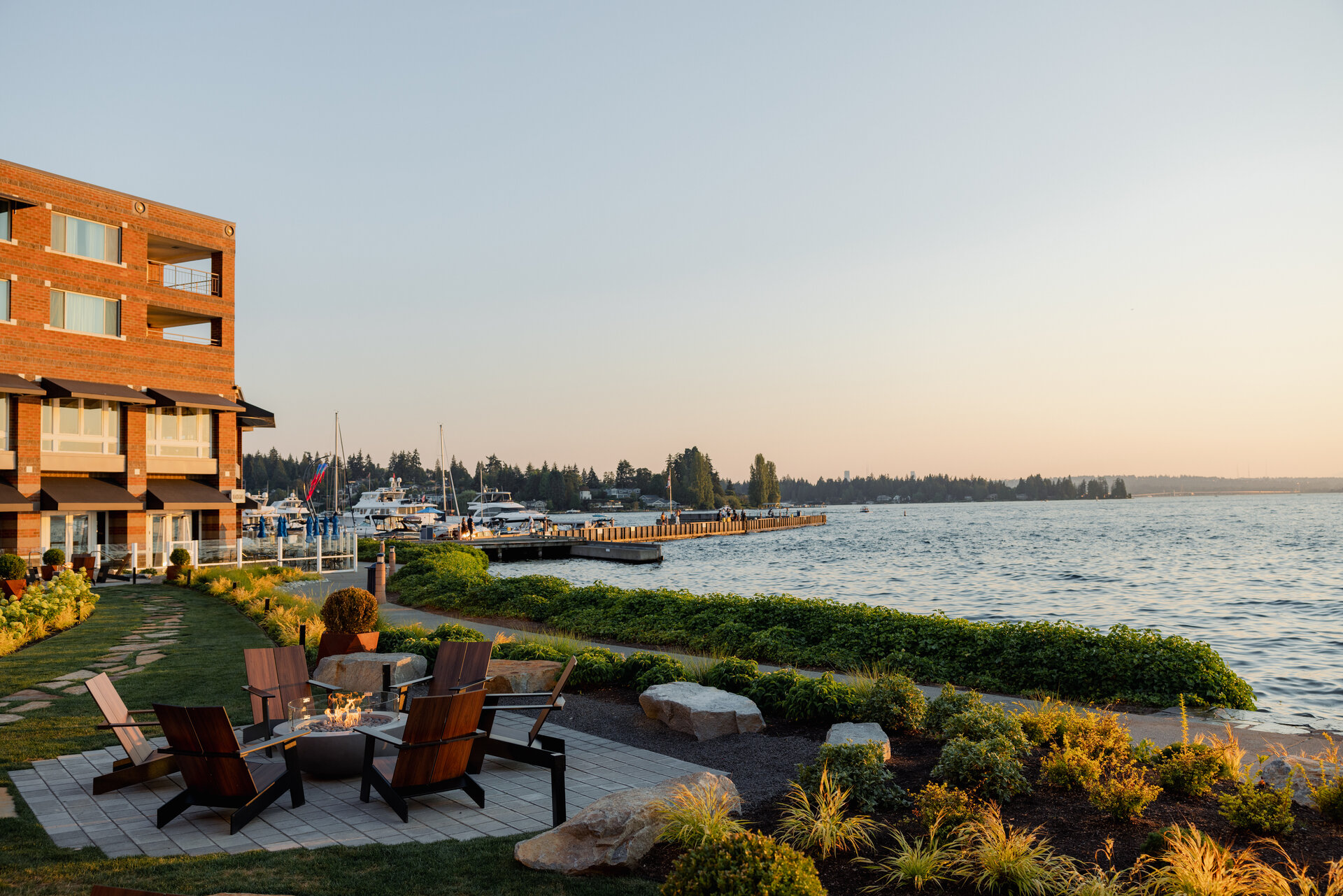 outdoor living room overlooking lake washington